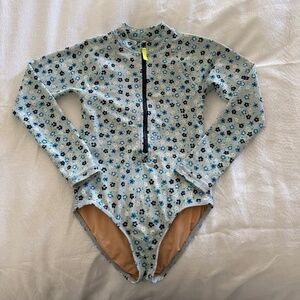 Jcrew Crewcuts Girls Blue Floral Swimsuit Rashguard Size 6/7